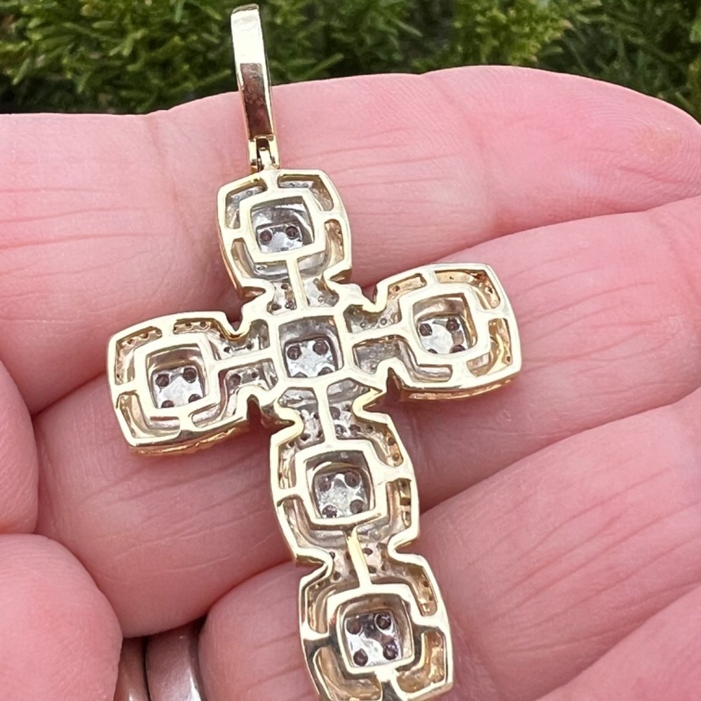 LARGE 10K YELLOW GOLD STATEMENT DIAMOND CROSS PENDANT ONE OF A KIND CUSTOM MADE - Picture 11 of 16